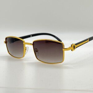 Men Sunglasses Hip Hop Gradient Green Lens Gold‎ Frame Retro Shades Metal Lentes